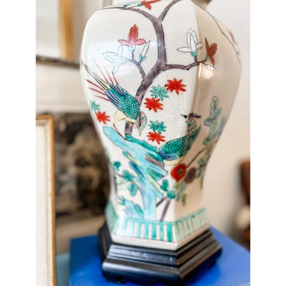 Famille Rose-Inspired Ginger Jar Lamp with Pleated Shade - Picture 5 of 7